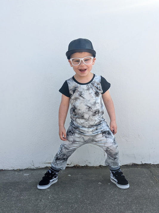 Grey Tie Dye Zip Romper