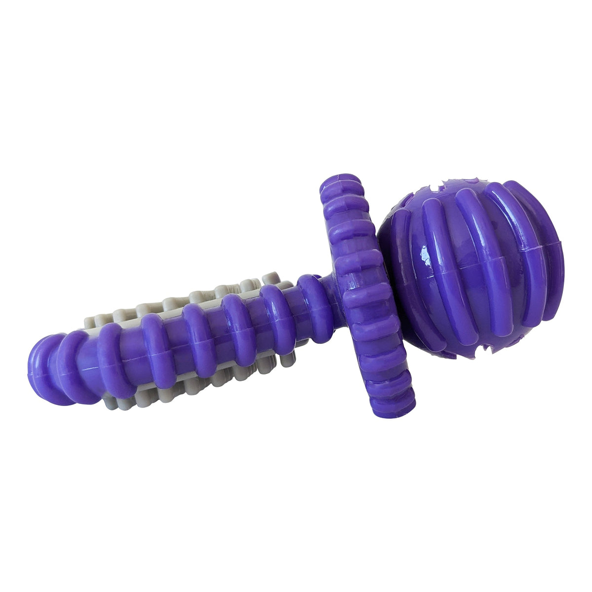Purple Rubber Dental Pacifier Dog Toy – Ridges, Treat Hole & Durable Design - BIG FRENCHIES