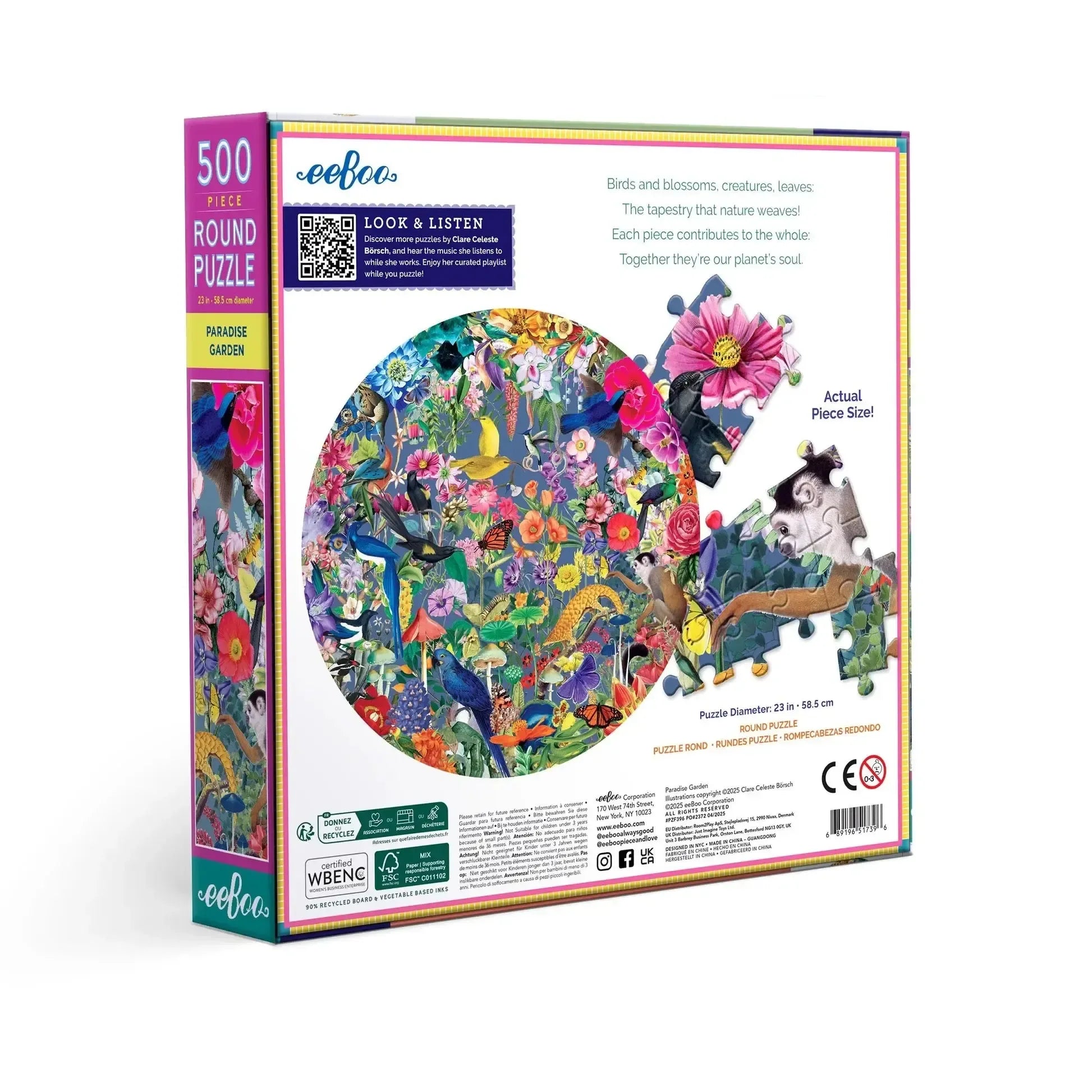 Paradise Garden 500 Piece Round Jigsaw Puzzle eeBoo - BIG FRENCHIES