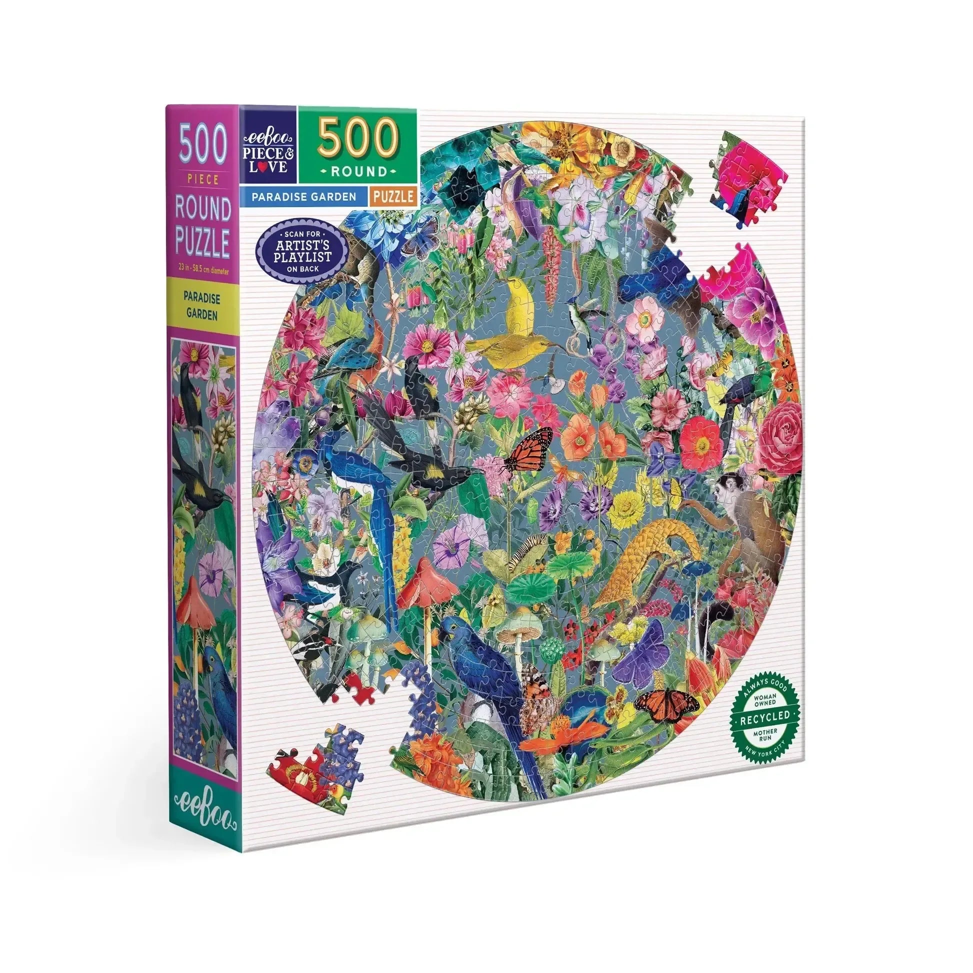 Paradise Garden 500 Piece Round Jigsaw Puzzle eeBoo - BIG FRENCHIES