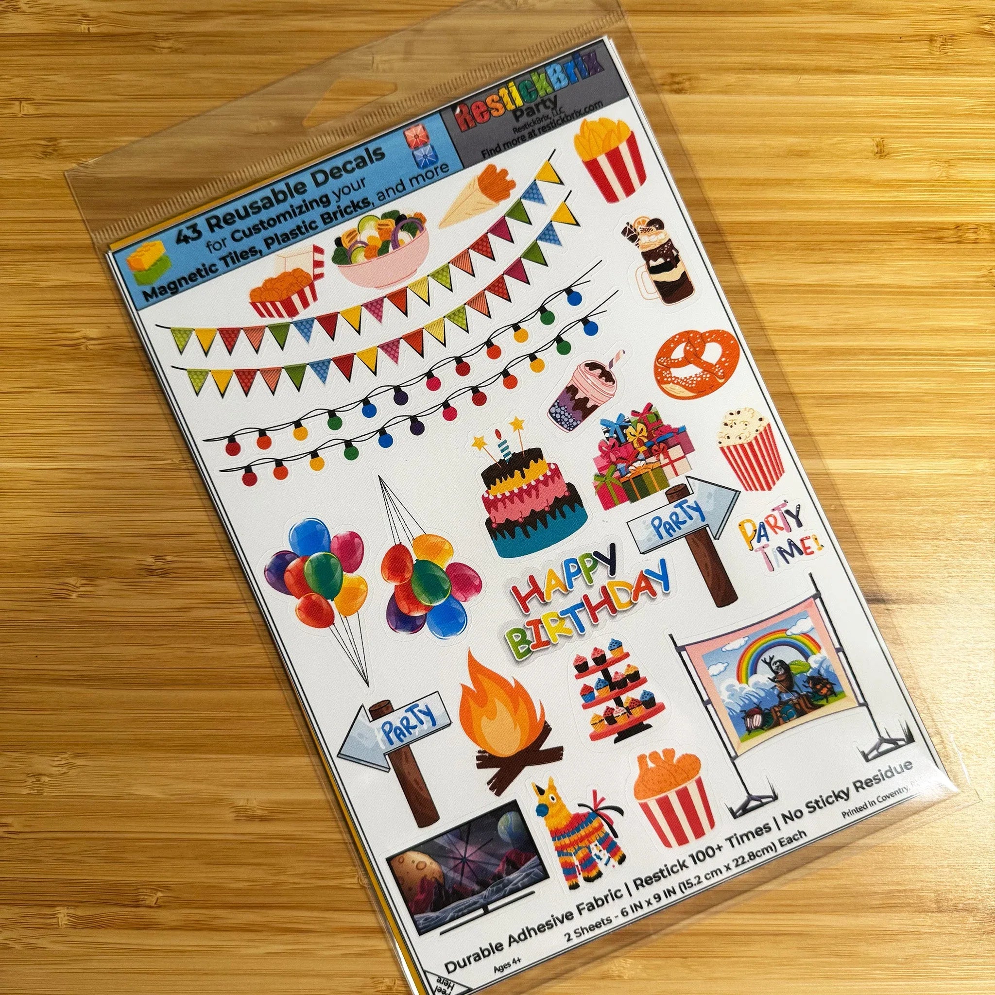 Party: Reusable Decals for Customizing Magnetic Tiles, Plastic Bricks, and more - BIG FRENCHIES