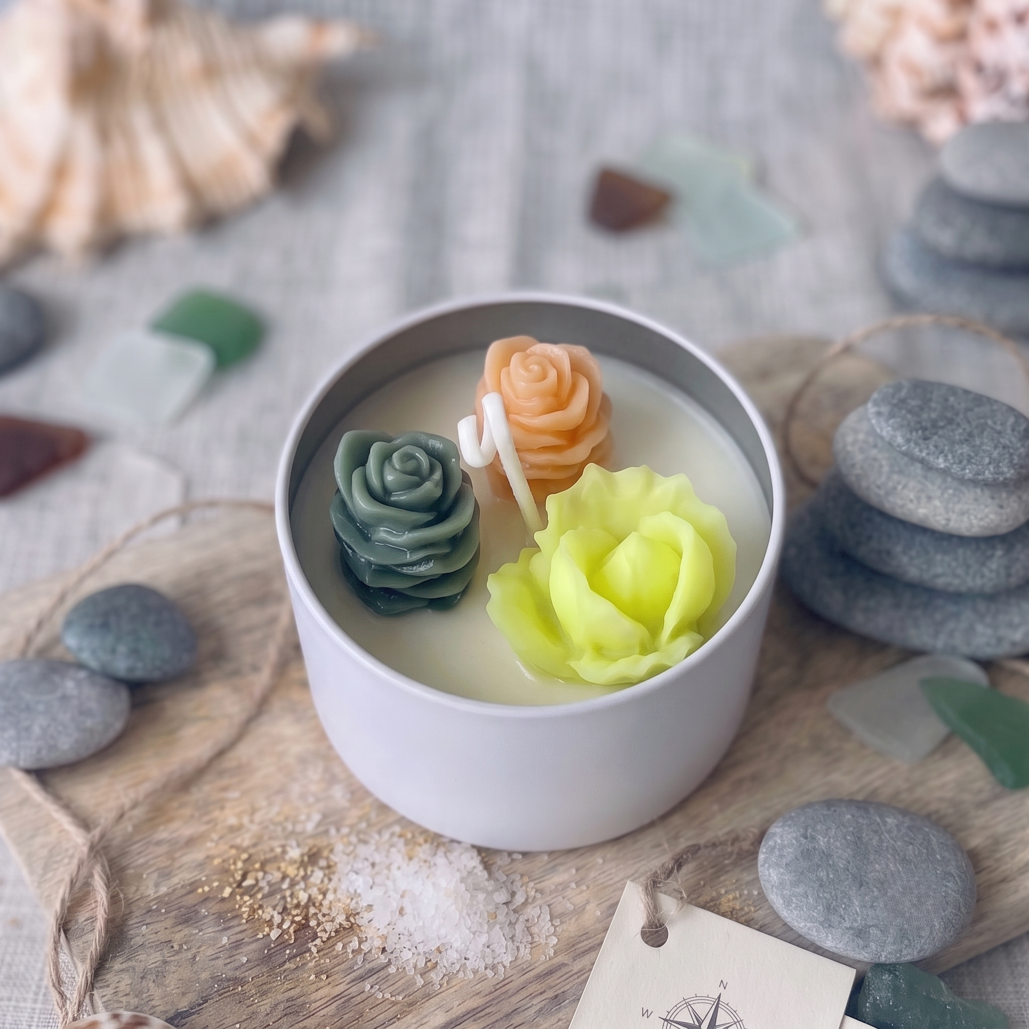 Peach & Yellow Rosette Cactus Candle
