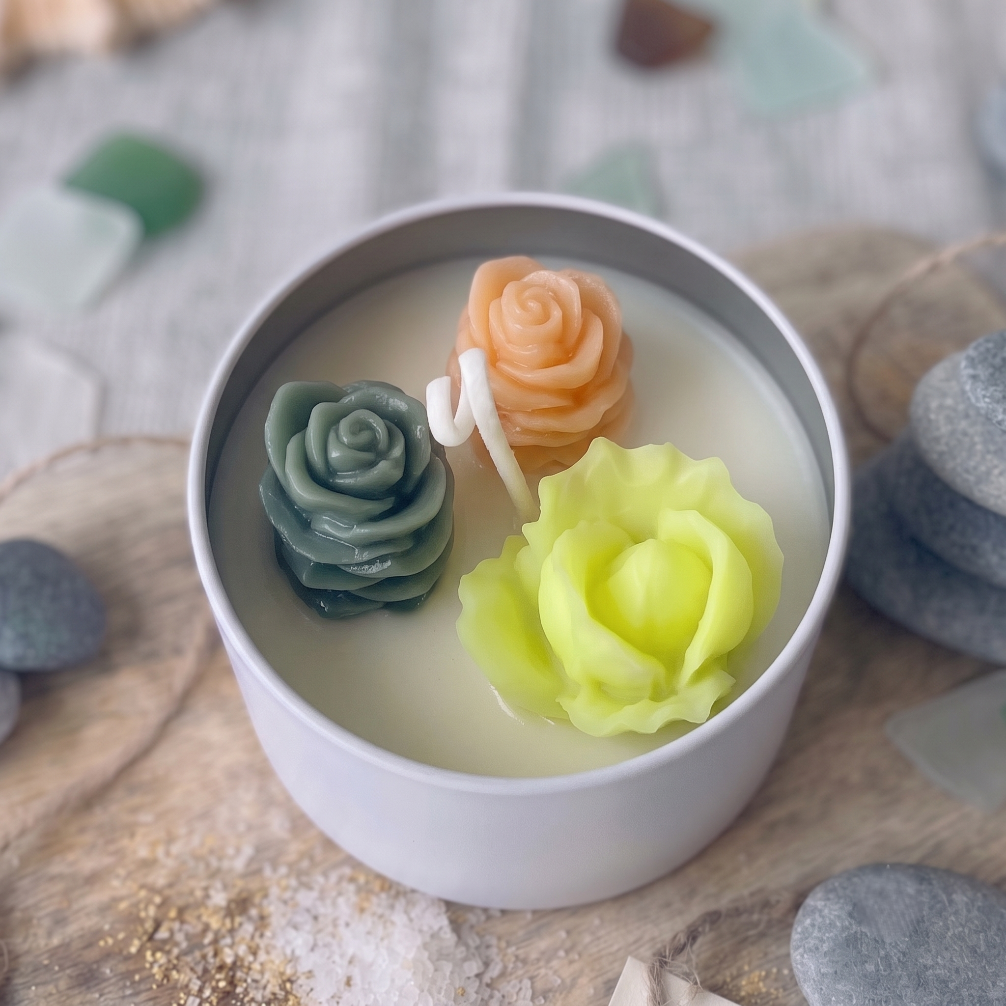 Peach & Yellow Rosette Cactus Candle