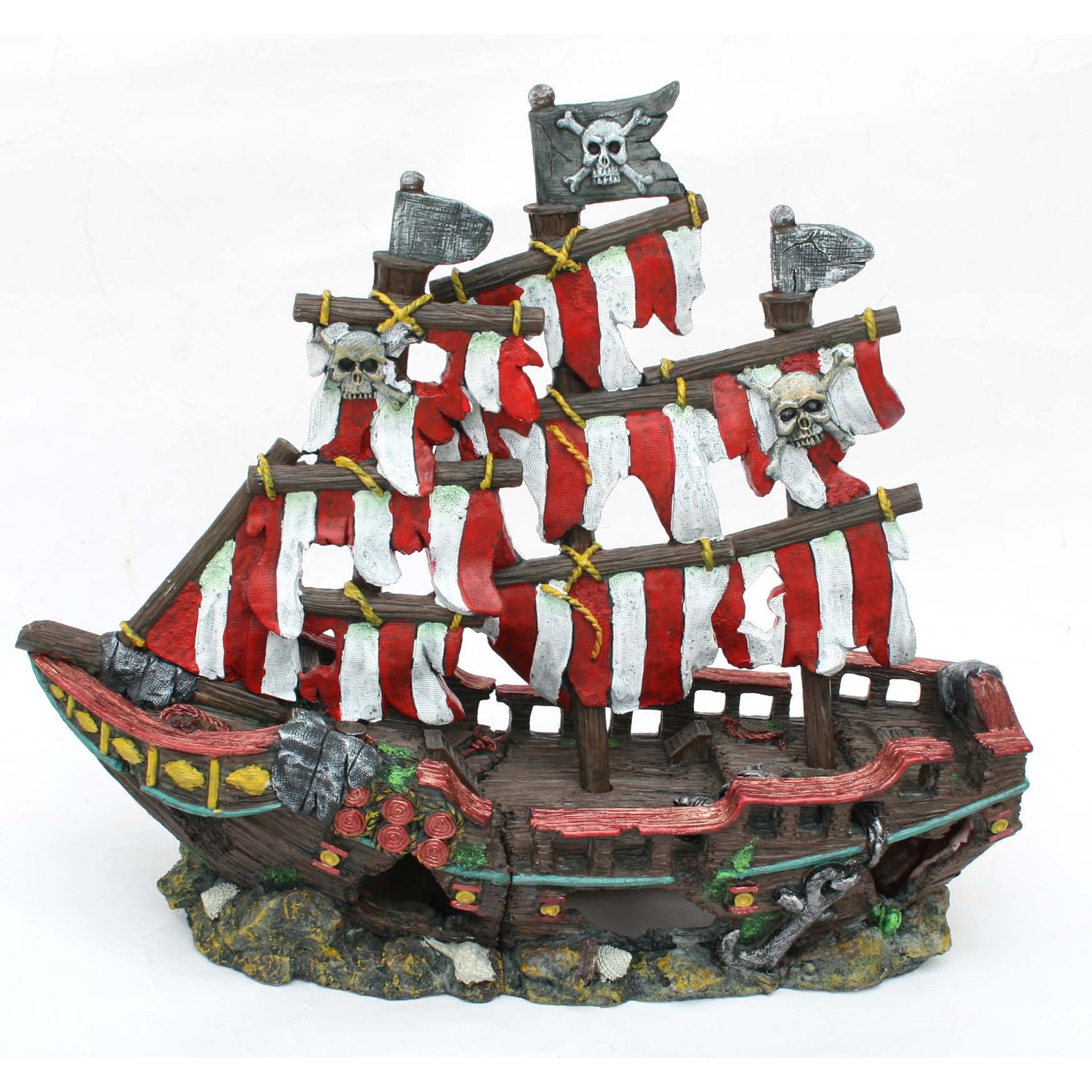 Deco-Replicas Striped Pirate Ship Aquarium Ornament - BIG FRENCHIES