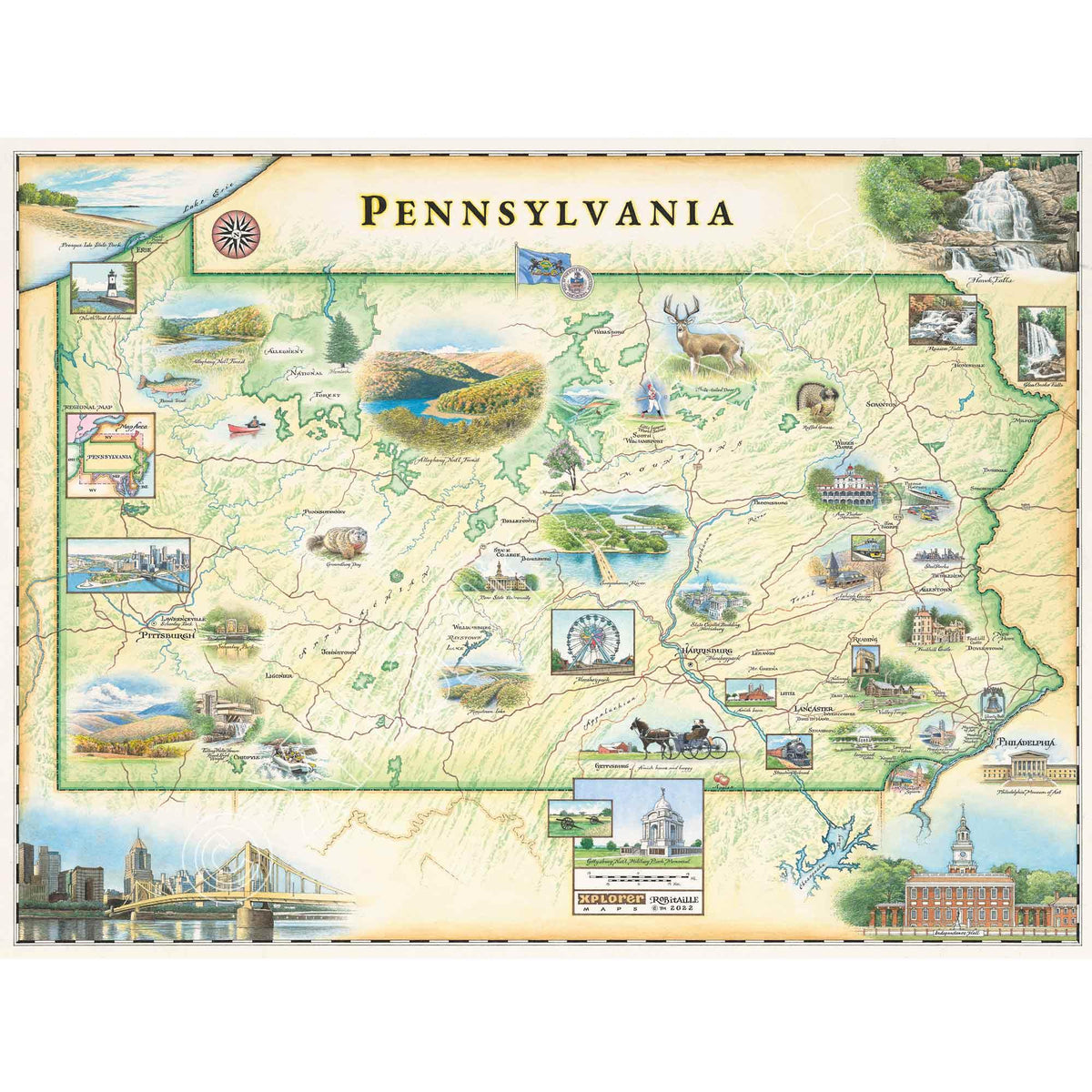 Pennsylvania 1000 Piece Jigsaw Puzzle Xplorer Maps - BIG FRENCHIES