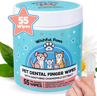 Pet Dental Wipes Dog Cat Teeth Cleaning Plaque Tartar Breath Freshener 55Ct