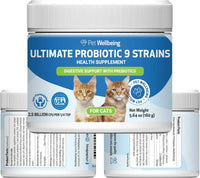 Pet Wellbeing Probiotic for Cats, 9 Strains + Prebiotics, Gut & Immune Support, Urinary Health, 2.5B CFU