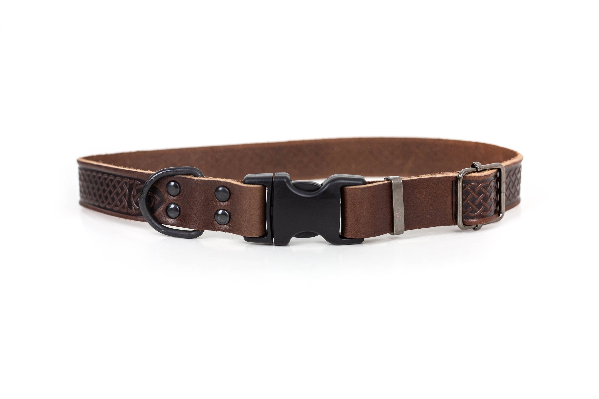 Celtic Sport Chocolate Leather Dog Collar - BIG FRENCHIES