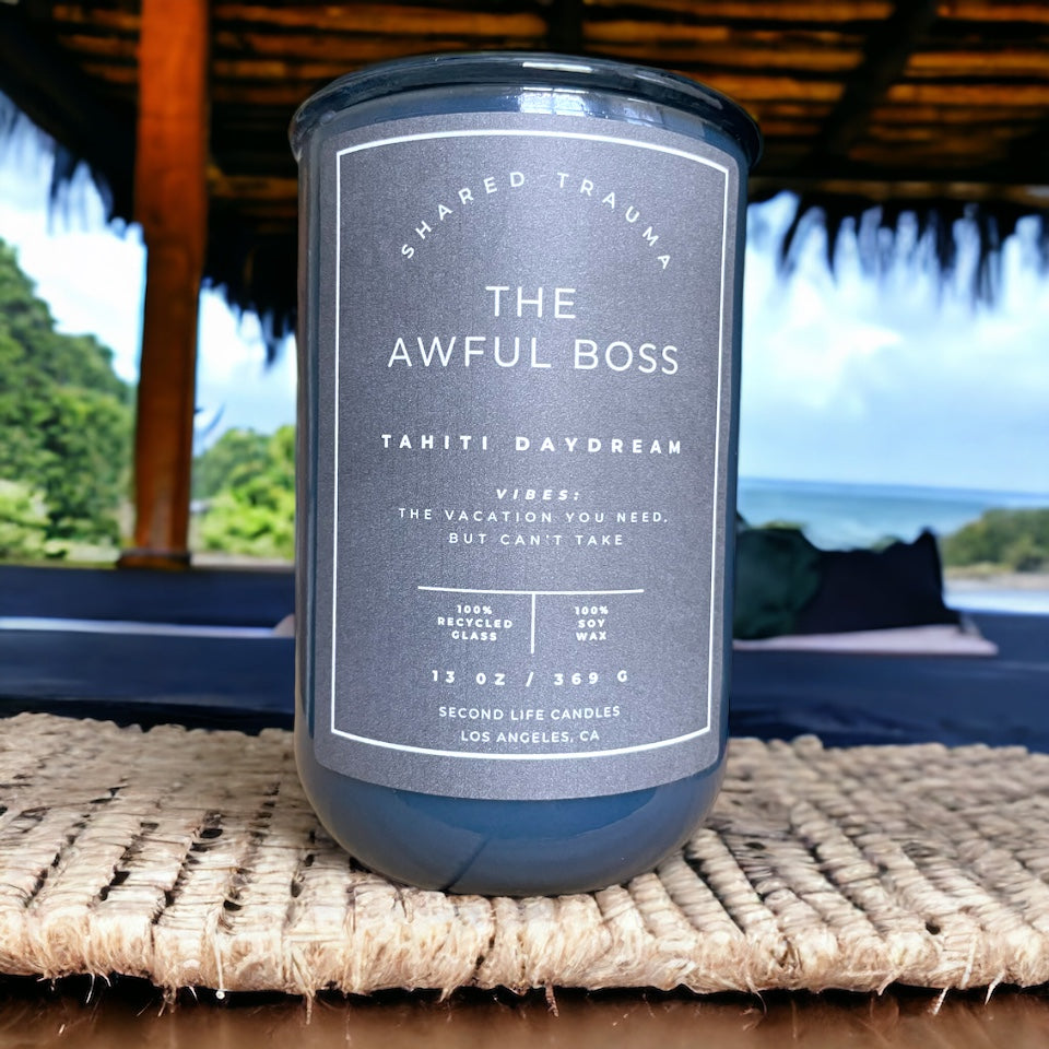 Shared Trauma Candles - The Awful Boss - 13 Oz Crackling Wood Wick - Mint Mojito & Pineapple - BIG FRENCHIES