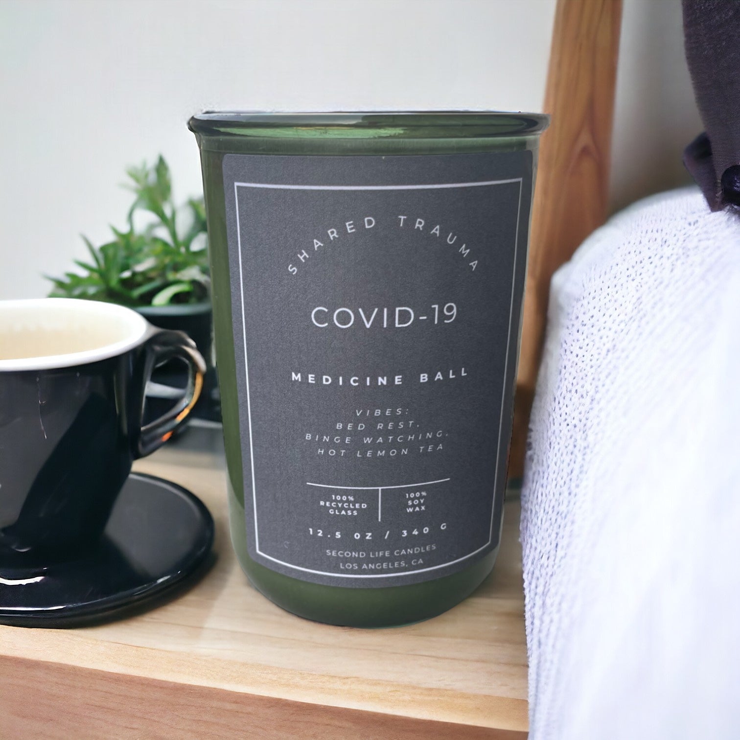 Shared Trauma Candles - Covid-19 - 13 Oz Crackling Wood Wick - Lemon, Peach, and Mint Tea - BIG FRENCHIES