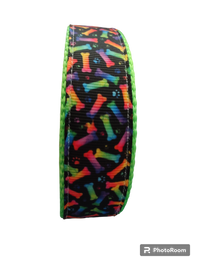 Neon Bones Green Nylon Dog Collar MD, LG, XL, Leash