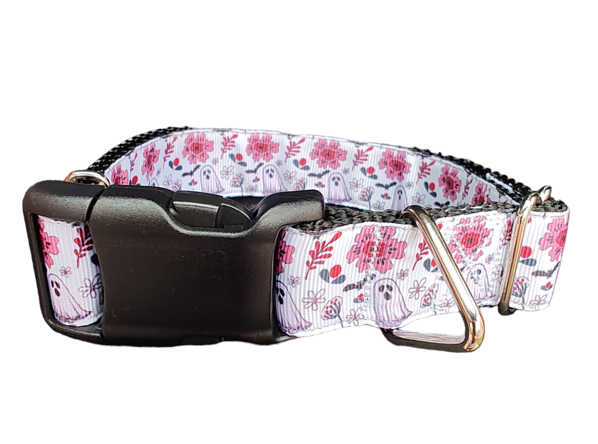 Halloween Floral Ghost Nylon Dog Collar-Dog Collar / Leash-BIG FRENCHIES-Doot's Pet LLC Collars For A Cause