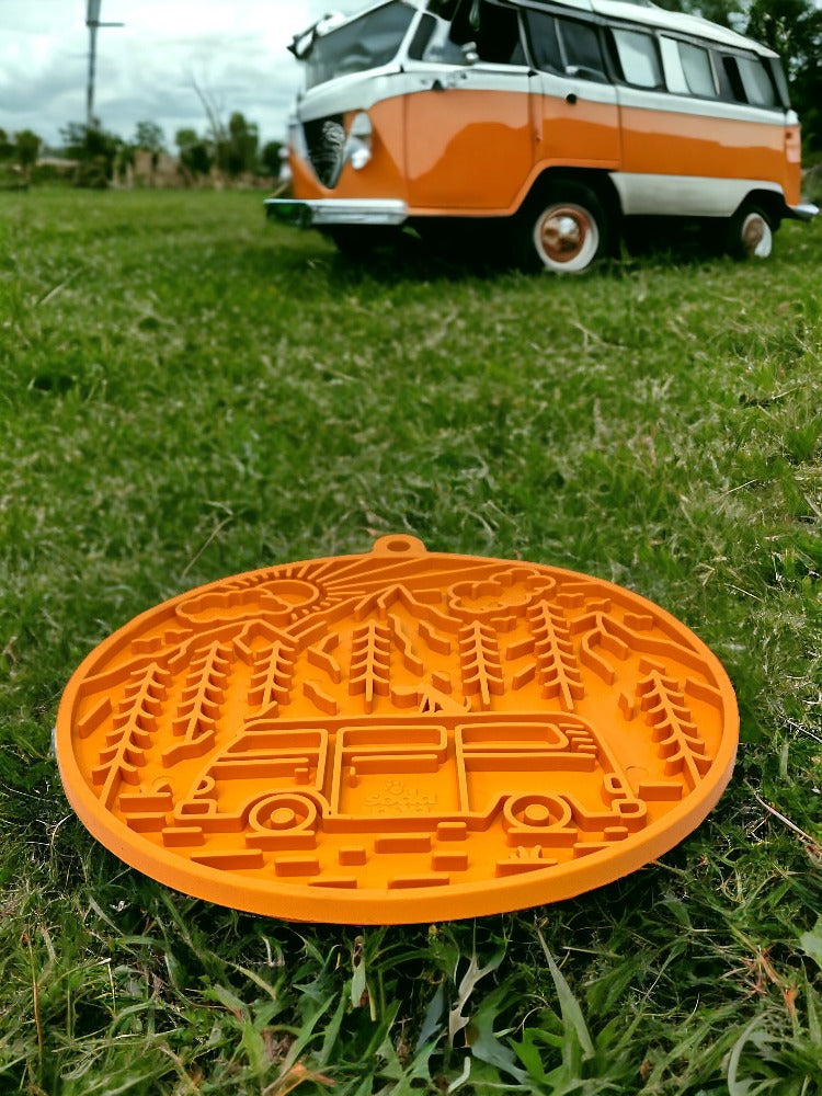 Camp eMat - Enrichment Lick Mat For Dogs and Cats - with Suction Cups | Retro Van Design | USA Made - BIG FRENCHIES