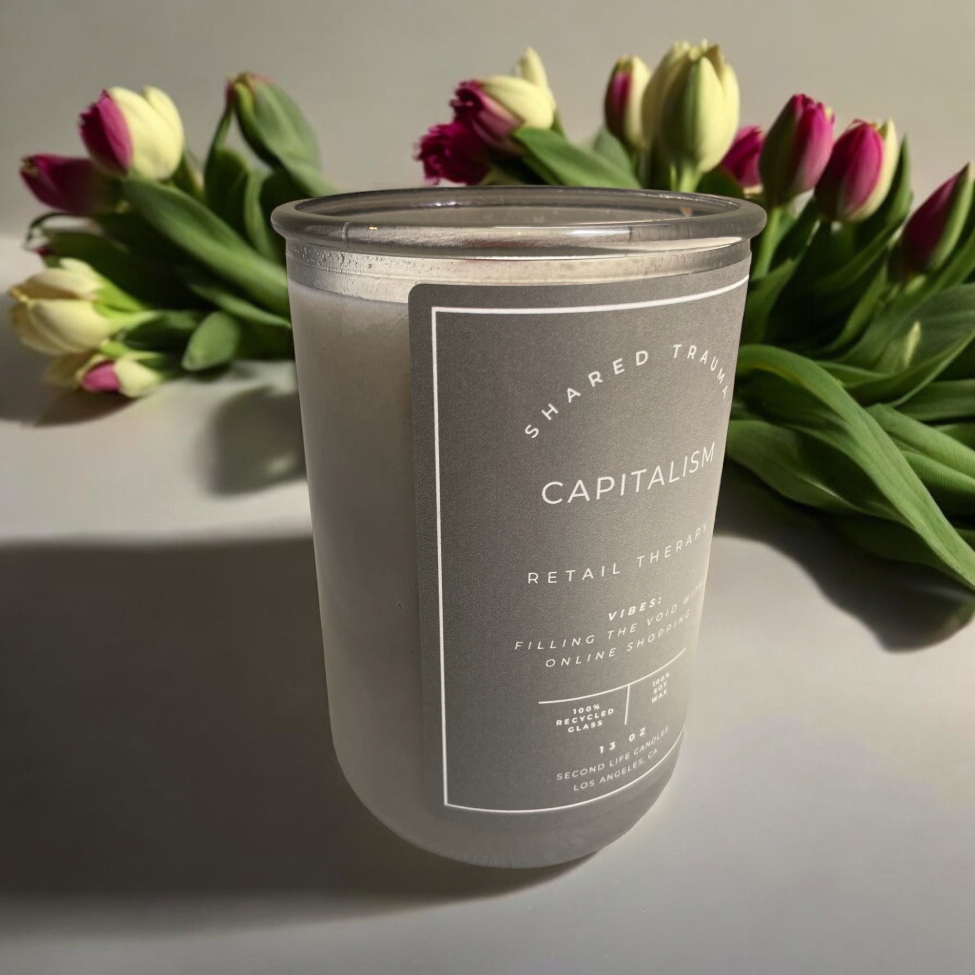 Shared Trauma Candles - Capitalism - 13 Oz Crackling Wood Wick - Tulips & Gardenia - BIG FRENCHIES