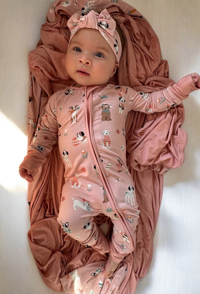 Puppy Egg Hunt (Convertible Zip Footies) - Pink - BIG FRENCHIES