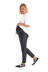 Comfy Cool Foldover Waistband Faux Leather Maternity Jogger Pants - BIG FRENCHIES