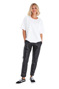 Comfy Cool Foldover Waistband Faux Leather Maternity Jogger Pants - BIG FRENCHIES