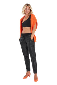 Comfy Cool Foldover Waistband Faux Leather Maternity Jogger Pants - BIG FRENCHIES
