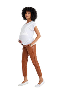 Comfy Cool Foldover Waistband Faux Leather Maternity Jogger Pants - BIG FRENCHIES