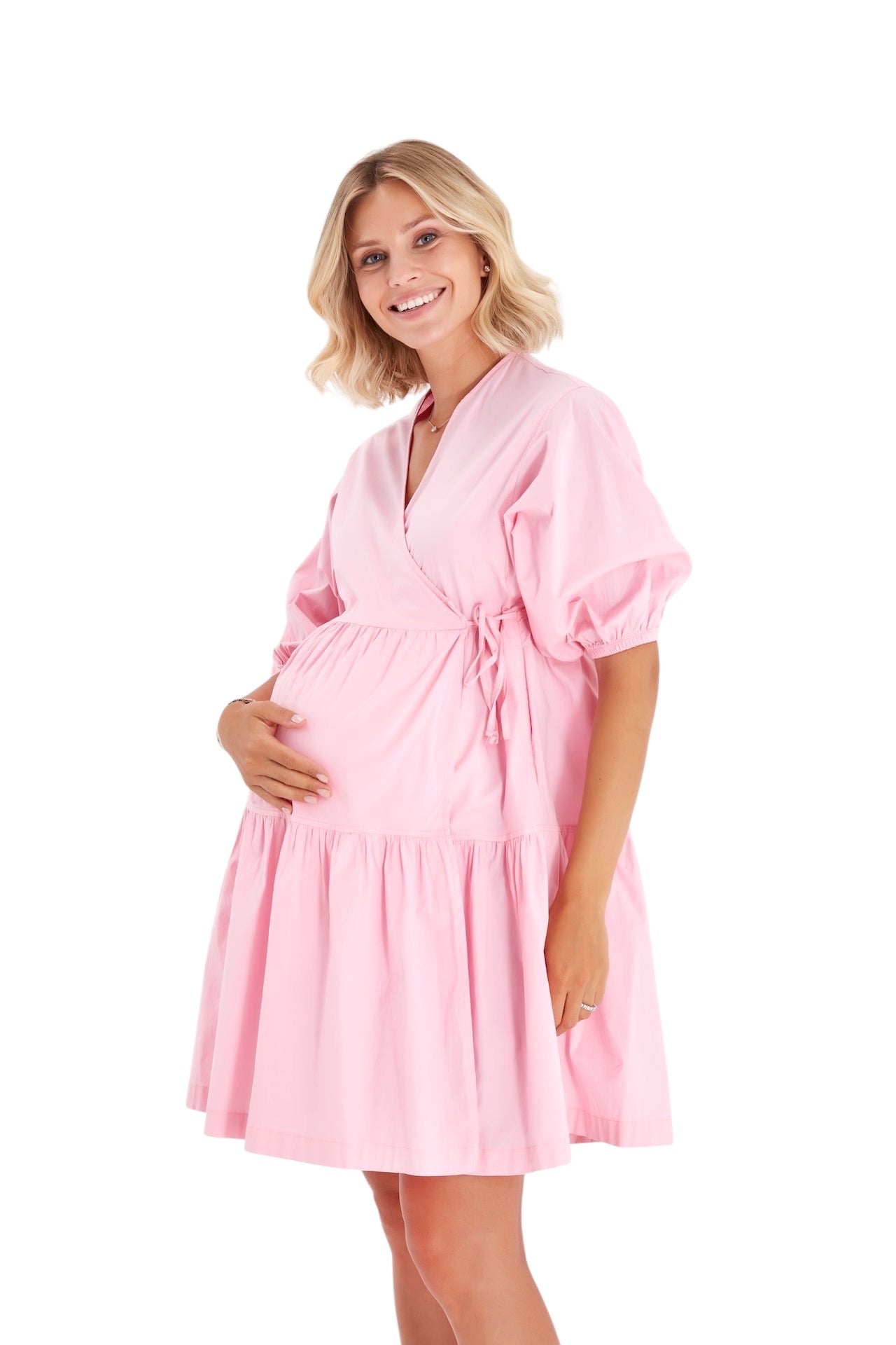 Waterfall Tie Waist A-Line Maternity/Nursing Wrap Dress