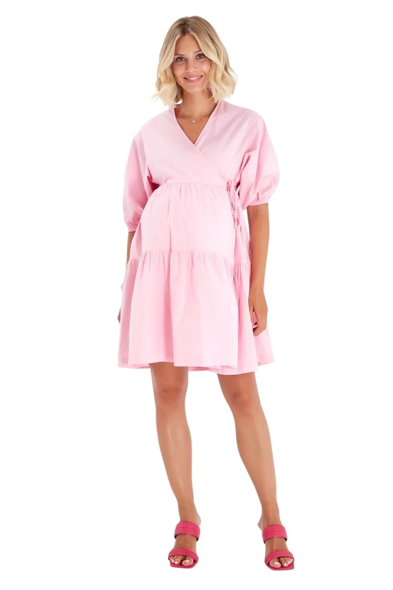 Waterfall Tie Waist A-Line Maternity/Nursing Wrap Dress - BIG FRENCHIES