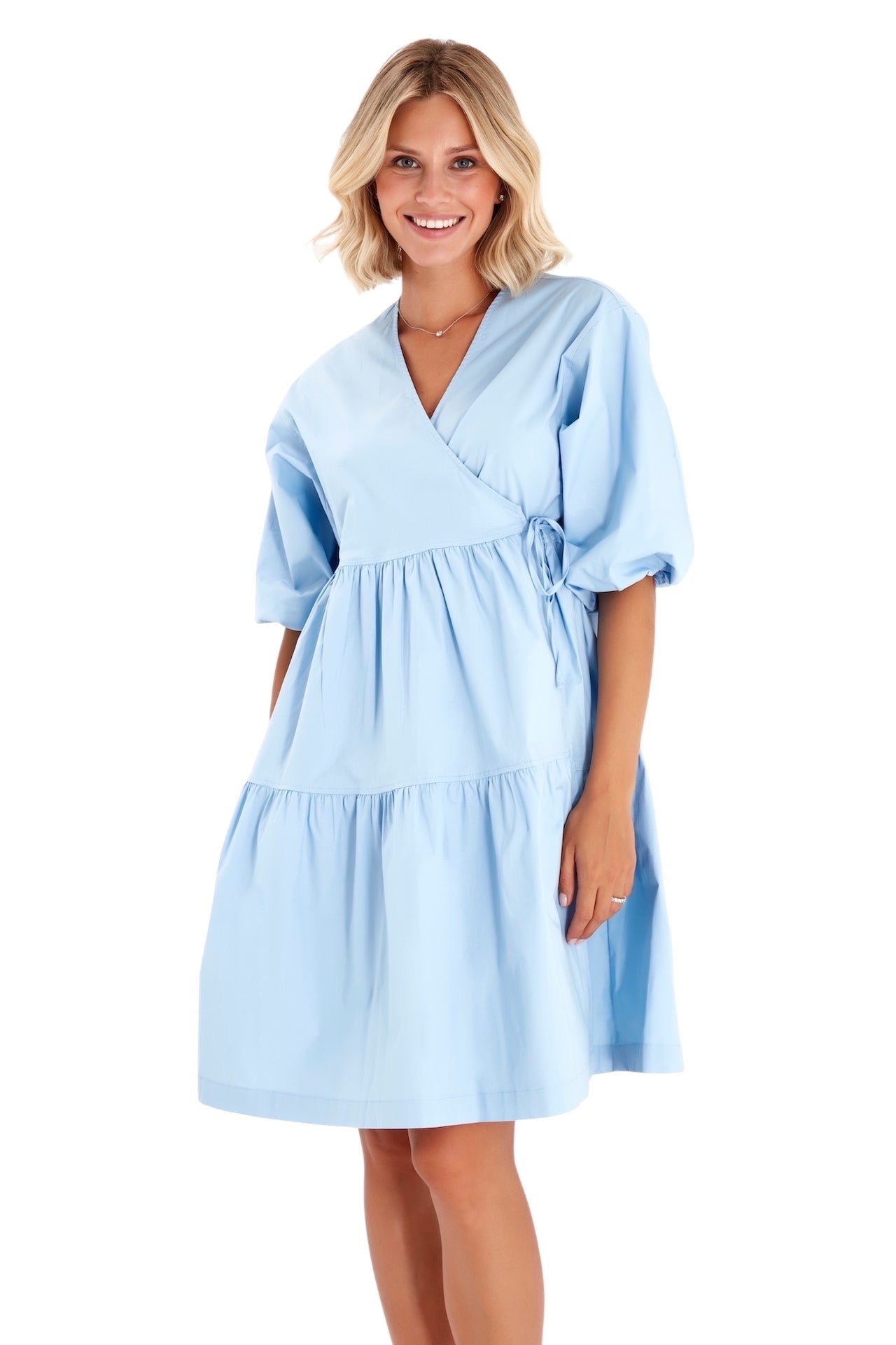 Waterfall Tie Waist A-Line Maternity/Nursing Wrap Dress