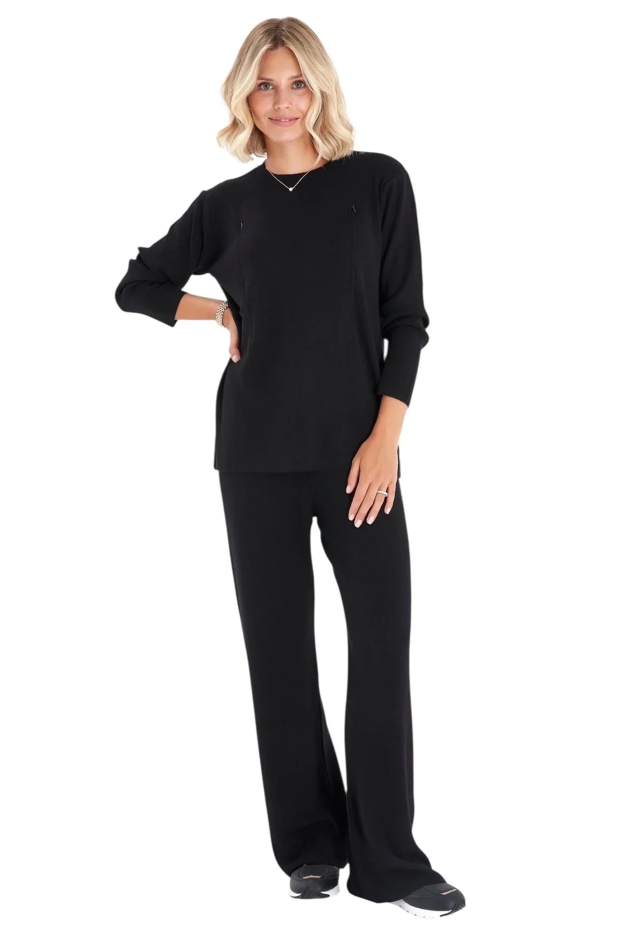 Effortless Elegance Set with Rib Side Zip Long Sleeve Maternity/Nursing Top & Lounge Pants - BIG FRENCHIES