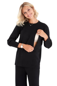 Effortless Elegance Set with Rib Side Zip Long Sleeve Maternity/Nursing Top & Lounge Pants - BIG FRENCHIES