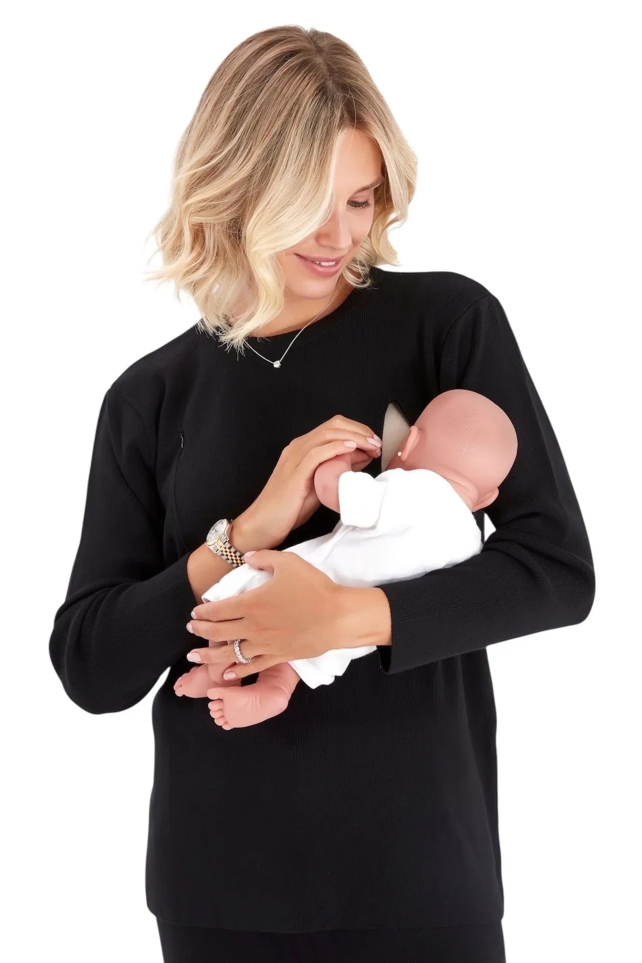 Effortless Elegance Set with Rib Side Zip Long Sleeve Maternity/Nursing Top & Lounge Pants - BIG FRENCHIES