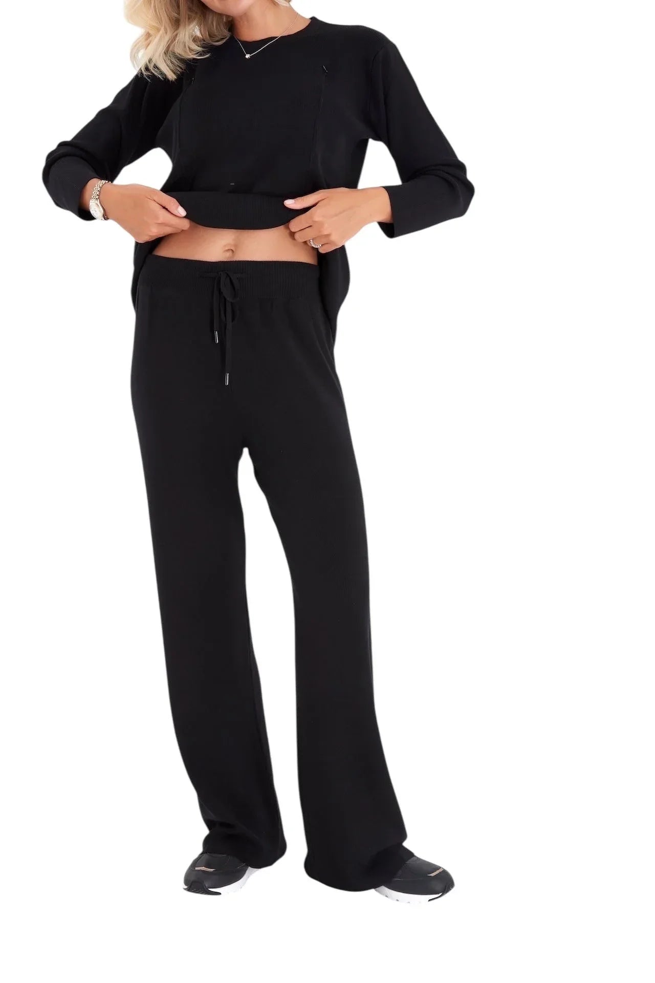 Effortless Elegance Set with Rib Side Zip Long Sleeve Maternity/Nursing Top & Lounge Pants - BIG FRENCHIES