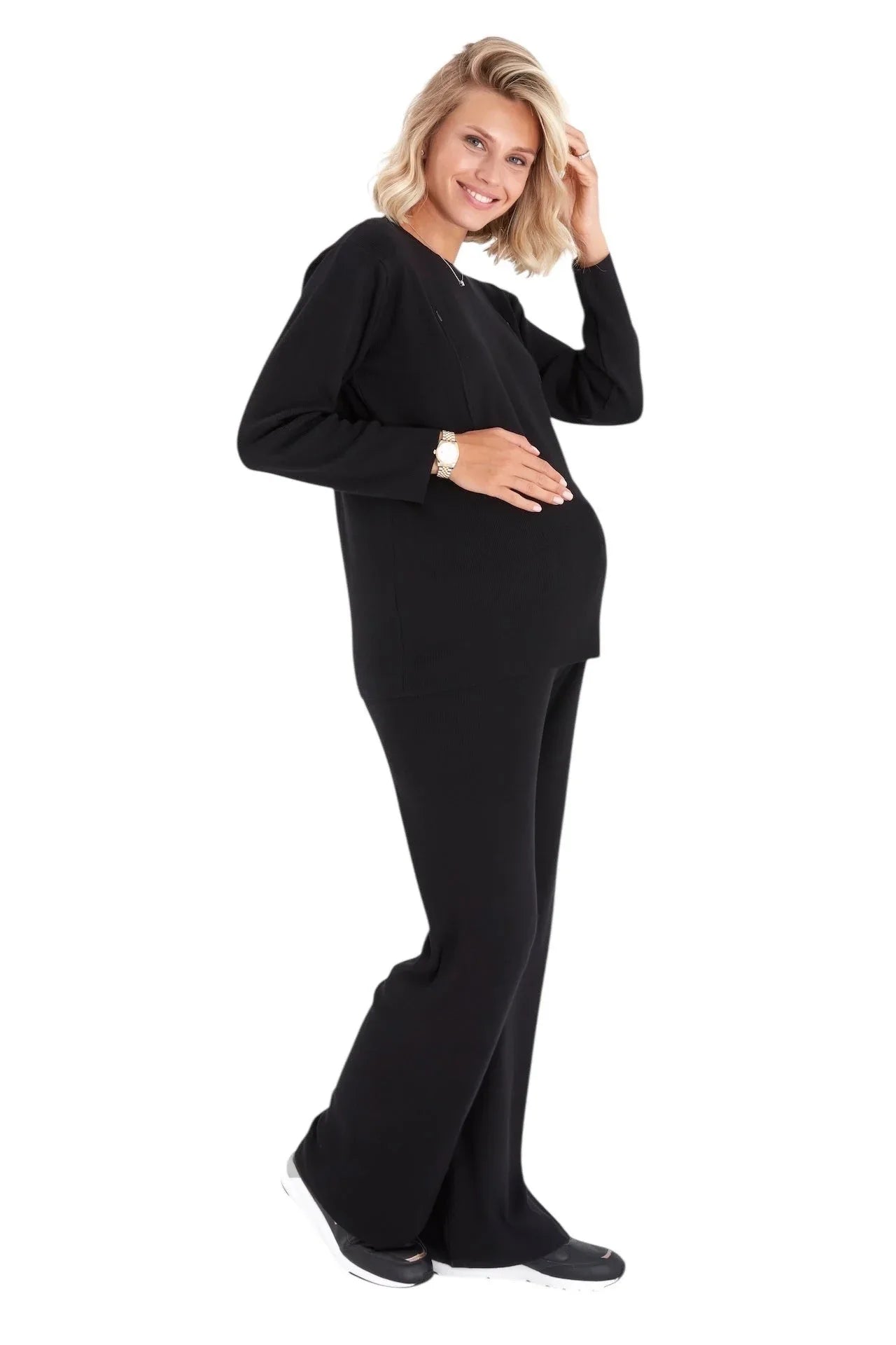Effortless Elegance Set with Rib Side Zip Long Sleeve Maternity/Nursing Top & Lounge Pants - BIG FRENCHIES