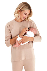 Effortless Elegance Set with Rib Side Zip Long Sleeve Maternity/Nursing Top & Lounge Pants - BIG FRENCHIES