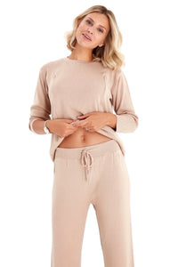 Effortless Elegance Set with Rib Side Zip Long Sleeve Maternity/Nursing Top & Lounge Pants - BIG FRENCHIES