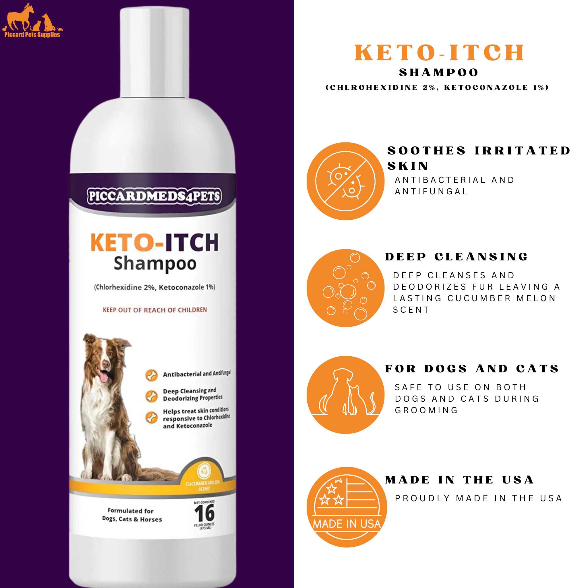 Piccardmeds4pets Keto-Itch Relief Medicated Shampoo Pet Dog 16 oz. + FREE Bandana!