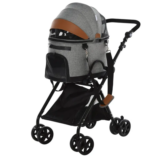 Luxury Folding Pet Stroller Travel Carriage 2 In 1 (Grey) - BIG FRENCHIES