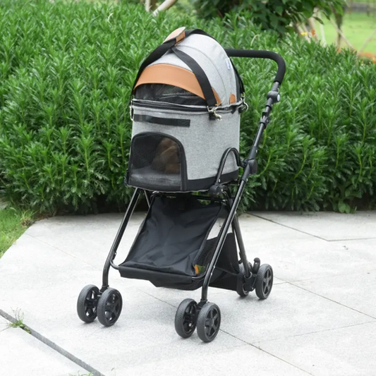 Luxury Folding Pet Stroller Travel Carriage 2 In 1 (Grey) - BIG FRENCHIES