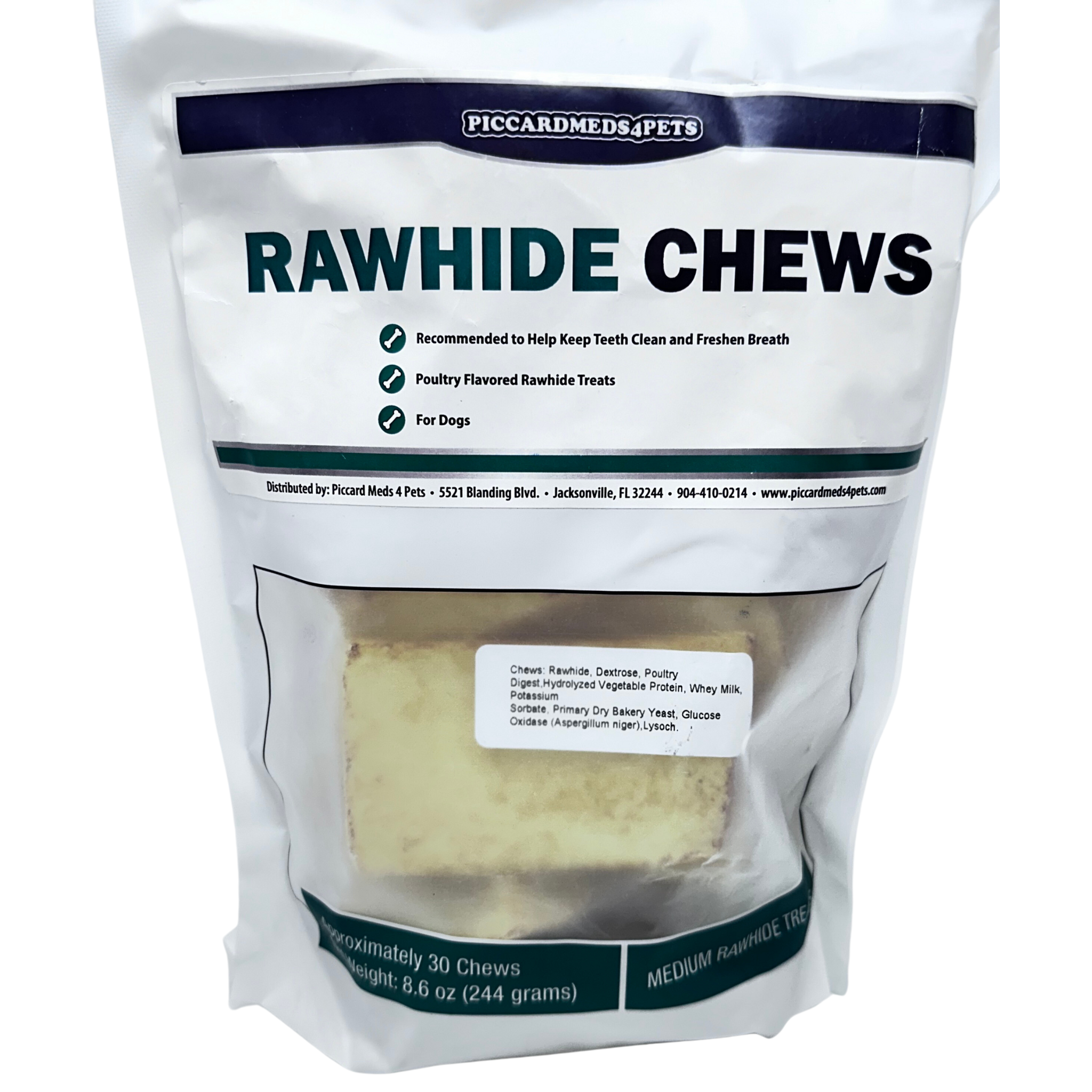 Piccardmeds4pets Rawhide Dental Chews for Medium Dogs 11-25lbs Poultry Flavor + FREE Bandana!