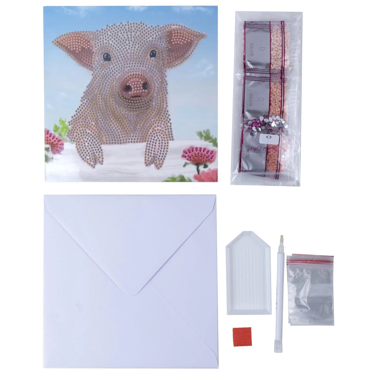 Pig on the Fence Crystal Art Card Kit Craft Buddy - BIG FRENCHIES