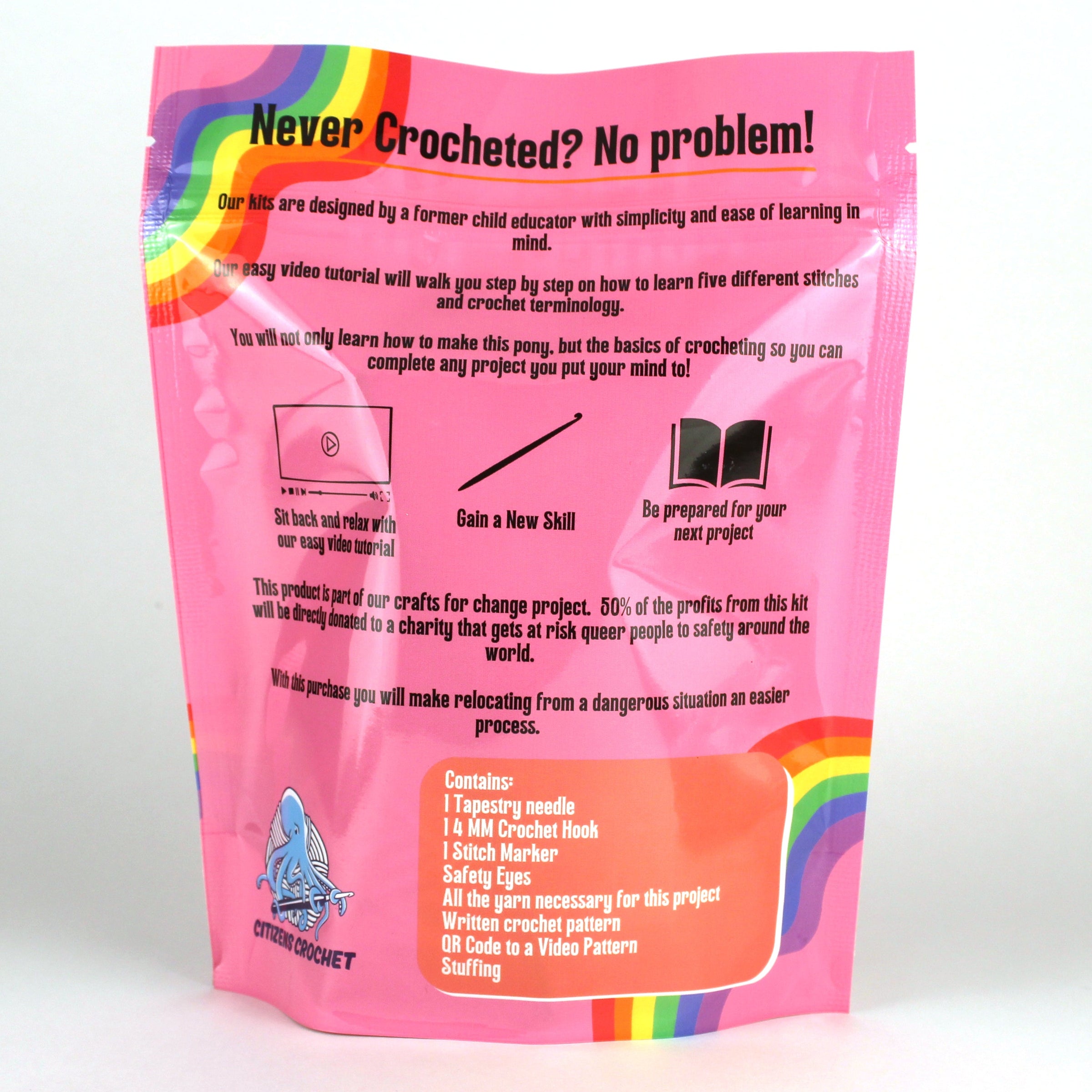 Pink Pony Learn to Crochet Kit For Queer Safe Havens