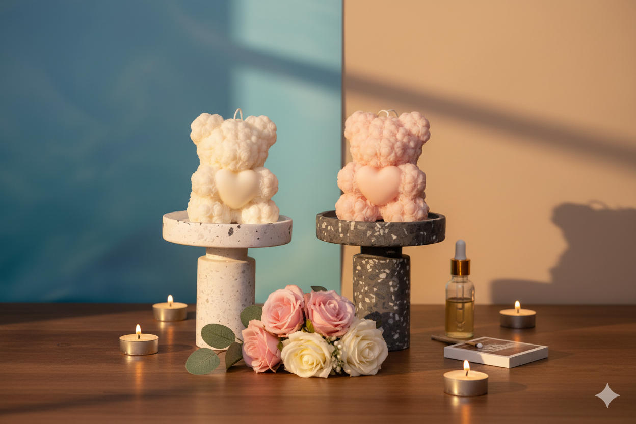 Rose Bear Candle | Sculptural Soy Wax Gift