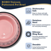 Non-Skid Boho Stainless Steel Dog Bowl – with Whimsical Unicorn Design, Silicone Base for Medium Dogs – 24oz - BIG FRENCHIES