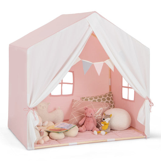 Kid's Play Tent with Washable Cotton Mat and Flag Banner-Pink - BIG FRENCHIES