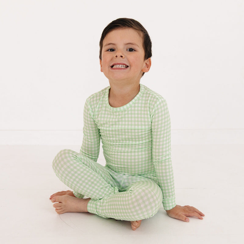 Pistachio Gingham Bamboo Toddler Pajama Set - BIG FRENCHIES