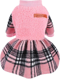 Plaid Dog Sweater Dress for Small Dogs – Warm Winter Outfit for Girl & Boy Puppies
