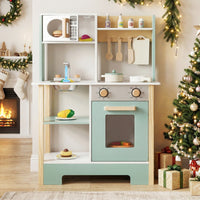 Play Kitchen Wooden Toy Kitchen Playset with Chalkboard Birthday Gift for Kids Aged 3 +