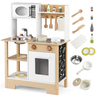 Play Kitchen Wooden Toy Kitchen Playset with Chalkboard Birthday Gift for Kids Aged 3 +