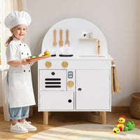 Play Kitchen for Kids Wooden Kitchen Playset with Stoves Faucet Sink Microwave and Oven