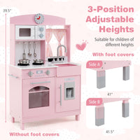 Play Kitchen for Kids Wooden Chef Pretend Playset with 3 Adjustable Heights Microwave