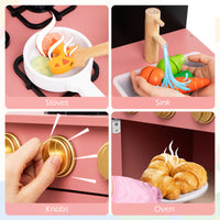 Play Kitchen for Kids Wooden Kitchen Playset with Door Curtain-Pink