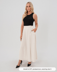 Over-Under Bump Pleated Maternity Maxi Skirt in Cream Satin - BIG FRENCHIES